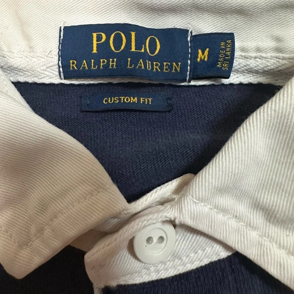 Polo Ralph Lauren Men’s Blue Yellow Striped Padded Green Pony Rugby Shirt Medium